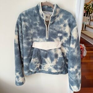 Women’s Blue and Cream Tie Dye Rip Curl Pullover Quarter Zip Sherpa Fleece